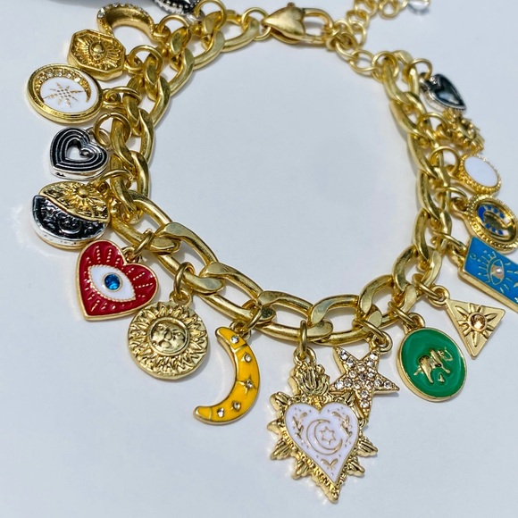 Free People Jewelry - NEW Gold Charm Bracelet with Celestial Enamel Charms